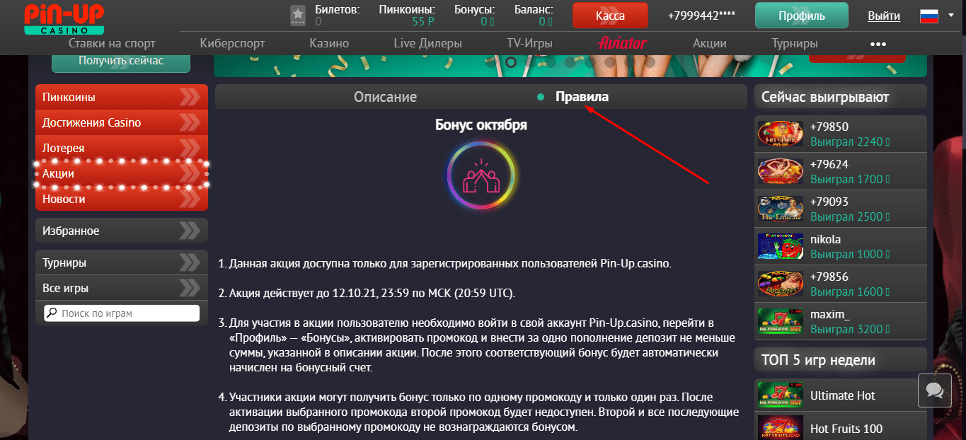 Бонусная программа Пин Ап казино